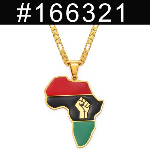 Collier Avec Pendentif Carte Africaine Et Symbole Poing, Couleur Argent/Or, Cartes Africaines, Noir, La Vie Compte, Bijoux #166321