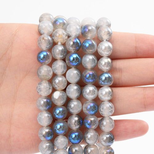 Perles D'agates Bleu Clair Revêtues De Métal, Pierre Craquelée, Pour Bricolage, Fabrication De Bijoux, Bracelet, Collier, Breloques 4/6/8/10/12 Mm