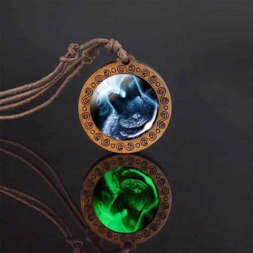 Collier Avec Pendentif En Bois Fait À La Main Pour Femmes Et Hommes, Accessoire De Bijoux, Avec Photo De Loup, Dessin Animé, Vente En Gros