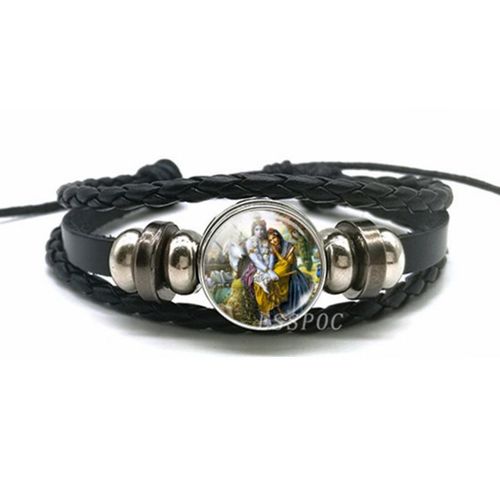 Bracelet En Cuir Noir, Bijoux De Mode Yoga, Amulette En Verre, Boucle Dôme, Fait À La Main, Cadeau Pour Femmes