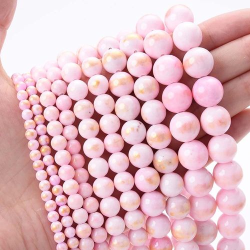 Perles Rondes En Pierre Naturelle, Couleur Rose, Jades Doré, Pour La Fabrication De Bijoux, Accessoires Pour Colliers Et Bracelets, 4/6/8/10/12mm