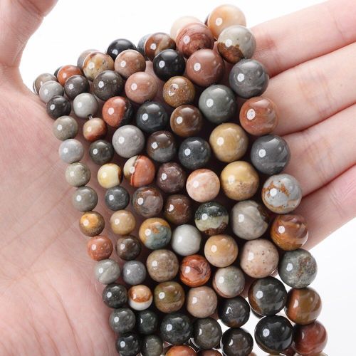 Perles Rondes En Pierre Naturelle De Jaspe D'océan, Perles D'espacement Amples Pour La Fabrication De Bijoux, Bracelet À Breloques, Accessoires De Collier, 4/6/8/10mm