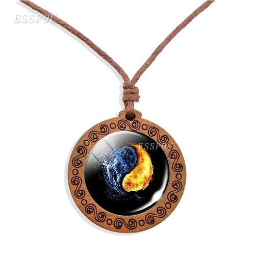 Collier En Bois Pour Femmes, Bijoux, Feu Et Poisson D'eau, Phénix, Photo, Cabochon En Verre, Vintage, Corde