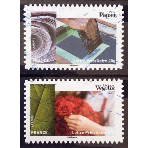 L'art Et La Matière, Les Métiers De L'artisanat - Papier (Superbe N° 1075) + Végétal (Superbe N° 1080) Oblitération Très Légère / Propre / Bleue - France Année 2015 - Brn83 - N23577