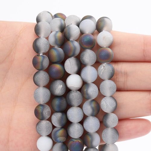 Perles En Pierre Agates Métalliques Revêtues, Blanc Brut Coloré, Perles Amples Pour La Fabrication De Bijoux, Accessoires De Bracelet Diy 4/6/8/10/12 Mm