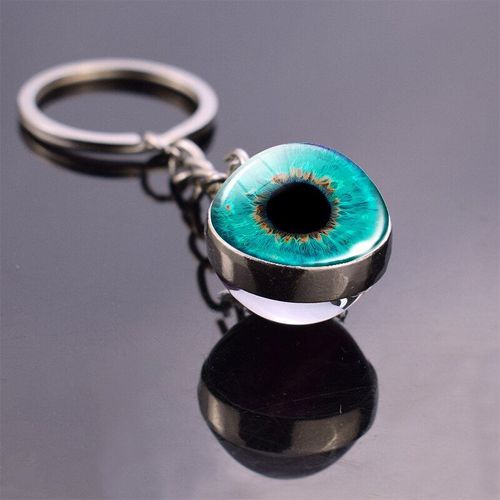 Porte Clé Fait À La Main Pour Hommes Et Femmes, Charmant Motif D'oeil Maléfique, Bijoux Boule De Verre, À La Mode, ¿Il Humain Bleu