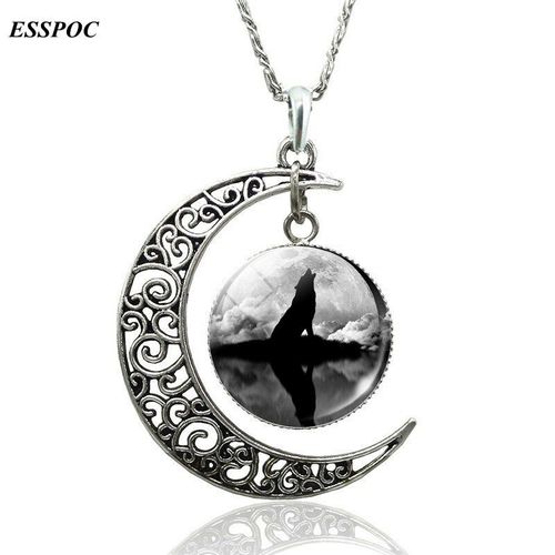 Collier De Loup En Verre, Cabochon, Croissant De Lune, Bijoux Pour Femmes, Pull, Chaîne, Collier, Cadeaux De Noël