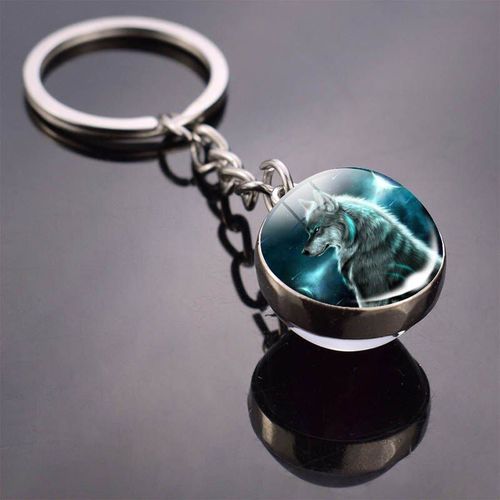 Porte Clés Tête De Loup Blanc, Boule De Verre, Cabochon Double Face, Pendentif En Verre, Porte Clés Animal, Livraison Directe