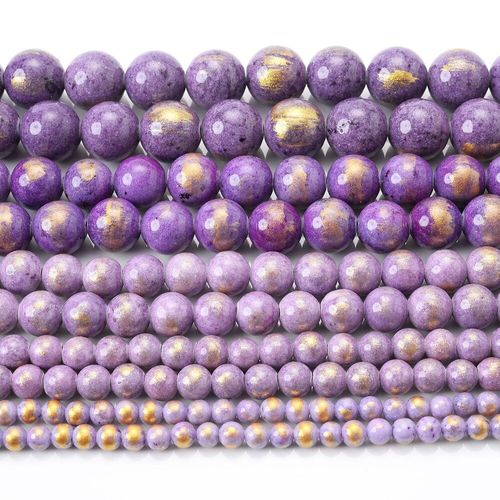 Perles Rondes En Pierre De Jades Dorées, 4/6/8/10/12mm, Naturelles, Violet Profond, Accessoires Pour La Fabrication De Bijoux, Bracelet Et Collier, 15 Pouces