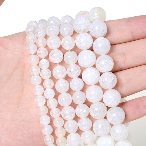 Perles D'agates Blanches En Onyx, Pierres Rondes Naturelles Pour La Fabrication De Bijoux, Bracelet Et Collier, Breloque, Diy, 4/6/8/10/12 Mm, Vente En Gros