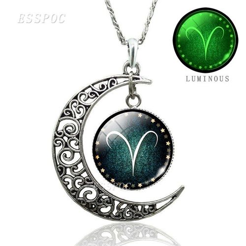 Collier Constellation Brille Dans La Nuit, 12 Signes Du Zodiaque, Cabochon En Verre, Croissant De Lune, Bijoux Du Zodiaque, Cadeau D'anniversaire Pour Femmes