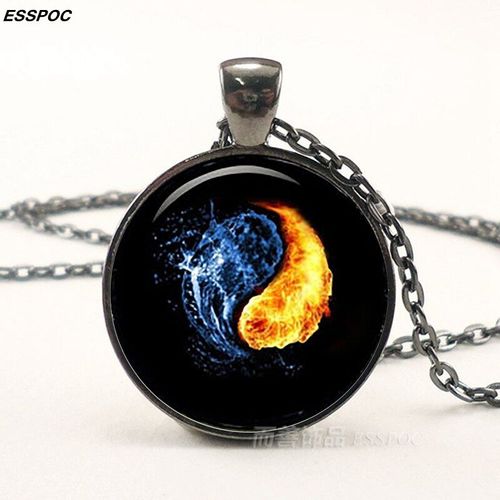 Collier Phénix, Steampunk, Yin Yang Arbre De Vie, Pendentif En Verre, Cabochon, Chaîne Noire, Accessoires, Cadeaux À La Mode Pour Hommes Et Femmes