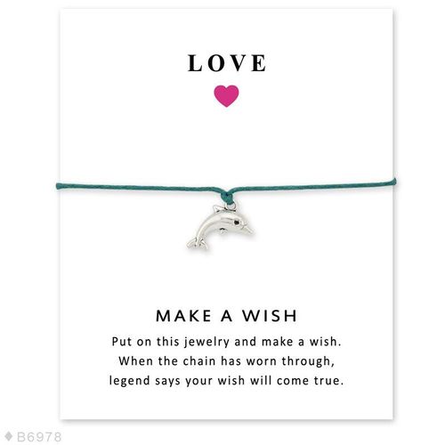 Bracelet De Déclaration D'amour Réglable Pour Filles, Rouge, Jaune, Bleu, Bijoux Avec Carte, Faire Un Souhait, Breloque Dauphin En Argent Pour Femmes