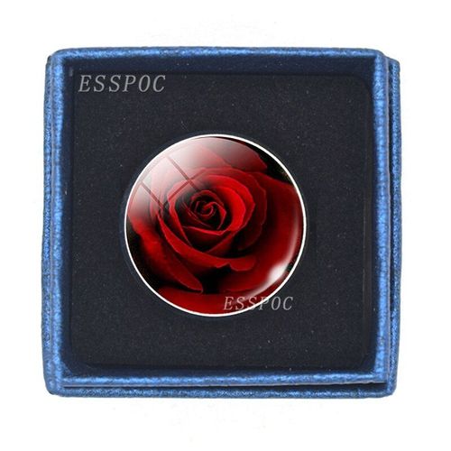 Bague En Forme De Fleur, Cabochon En Verre, Rose Rouge Et Bleu, Photo, Bijoux Pour Femmes, Cadeau De Fête Des Mères, Saint Valentin