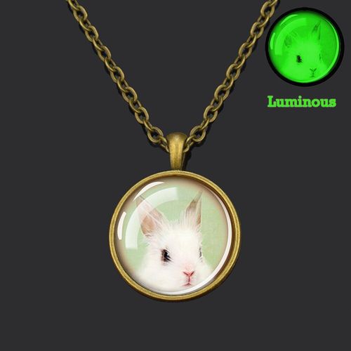 Collier Avec Cabochon En Verre Pour Femmes Et Filles, Mignon, Lapin Blanc Gris, Photo, Cadeau, Livraison Directe