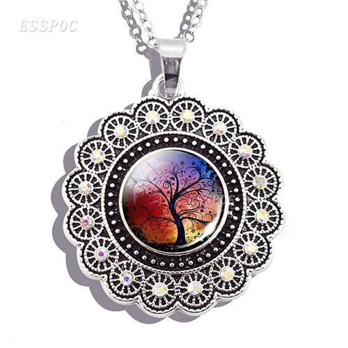 Collier Avec Pendentif En Verre Arbre De Vie, Cabochon, Chaîne, Accessoires De Mode Pour Femmes, Cadeau Fait À La Main