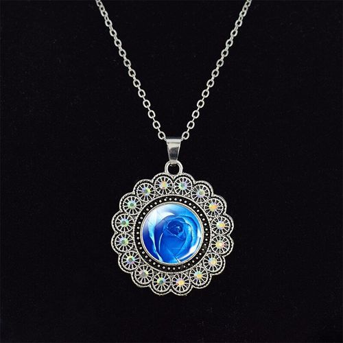 Collier Avec Pendentif De Photo D'enchanteresse Bleu, Élégant, Cristal Brillant, Bijoux Boho, Longues Chaînes, Accessoires Cadeaux Pour Femmes