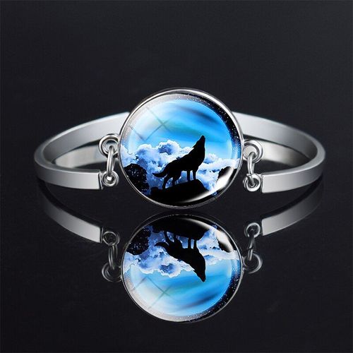 Bracelet En Métal En Forme De Loup Blanc, Cabochon En Verre, Bijoux Doem, Loup Agressif, Accessoires De Mode, Cadeau Pour Femmes Et Hommes, Loup Blanc En Métal B