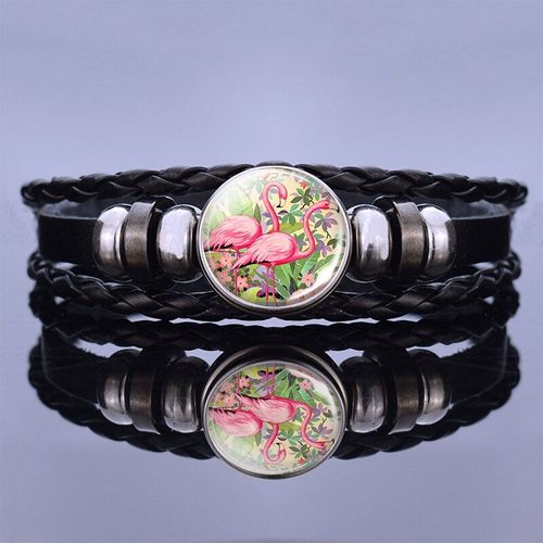 Bracelet Animal Rose Mignon Pour Femmes Et Filles, Cadeau Marron Noir, En Cuir Tissé À La Main, Bijoux De Fête Et De Vacances