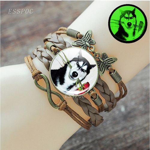 Bracelets Photo Husky Pour Femmes, Bijoux Faits À La Main, Cabochon En Verre Lumineux, Vente En Gros