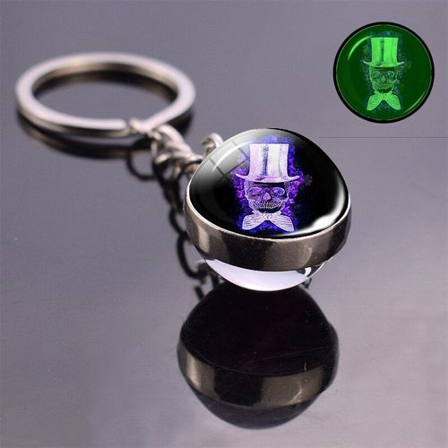 Porte Clés Avec Pendentif En Forme De Tête De Mort Ou De Boule De Verre, Couleur Argent, Brille Dans Le Noir, Vente En Gros
