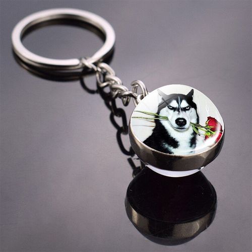 Porte Clés Photo Husky Pour Femmes, Chaîne De Sac, Cadeaux, Boule De Verre Faite À La Main, Bohème, Pendentif Long, Bijoux, Vente En Gros