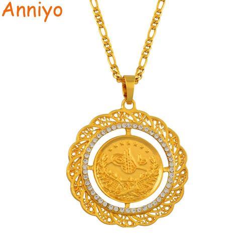 Pendentif Turc Pour Femmes, Collier, Pièces Arabes, Couleur Or, Vente En Gros, 4.8cm, #009212