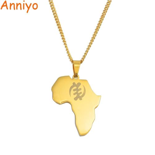 Collier Doré Avec Pendentif Carte De L'afrique Pour Femme Et Fille, Bijou En Acier Inoxydable, Avec Symbole Du Ghana, #055021