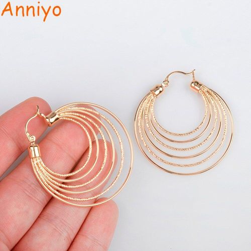 Boucles D'oreilles Africaines Pour Femmes/Filles, 4cm, Rose, Or Clair, Bijoux Éthiopiens, Rondes, Nigériennes, Russes/Arabes, #047204