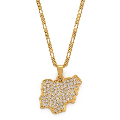 Colliers Avec Pendentif Carte Du Nigeria Pour Hommes Et Femmes, Bijoux De Couleur Or, Pierre Blanche, Accessoires De Mariage Ethniques Nigérians, #205206