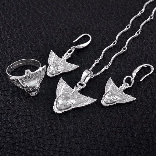 Ensemble De Bijoux, Boucles D'oreilles, Collier, Bague, Masque, Couleur Argent, Pour Femmes, Articles Ethniques De Guinée, Nouvelle Zélande, # 112406b