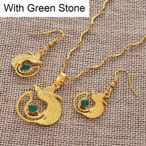 Collier Et Boucles D'oreilles Png Couleur Or Avec Pierre Verte Et Bleue Pour Femmes, Bijoux De La Nouvelle Guinée En Forme D'oiseau Magnifique #109406