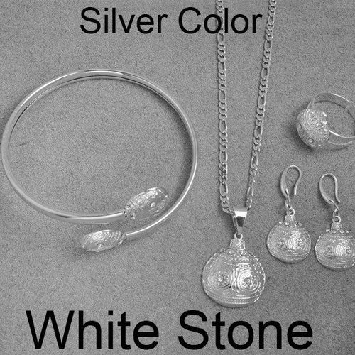 Ensembles De Boucles D'oreilles Et Colliers Png Couleur Argent Pour Femmes, Bijoux De Mariage De La Nouvelle Guinée Avec Pierre Verte # 102406b