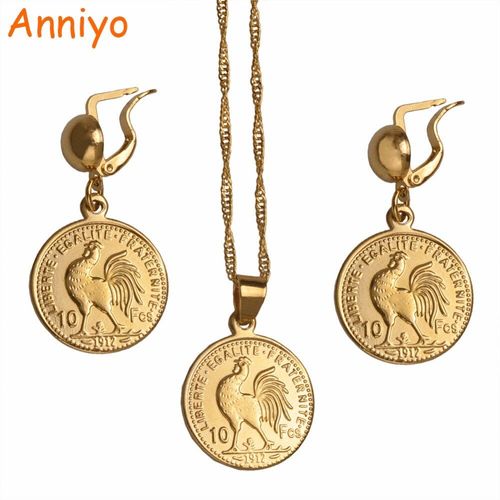 Parure De Bijoux Pour Femmes, Collier Et Boucles D'oreilles, En Métal, Couleur Or, #047511