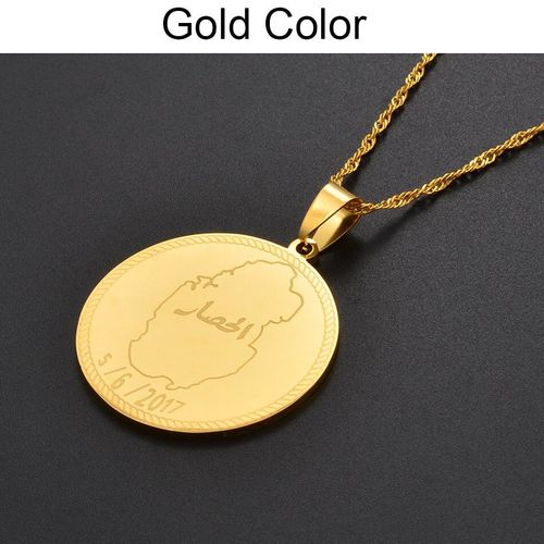 Colliers En Acier Inoxydable Pour Hommes Et Femmes, Couleur Or, Rose, Or, Argent, Polissage De La Carte Du Qatar, Cadeau Idéal, #038621