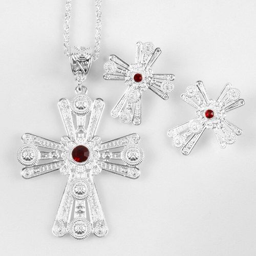 Parure De Mariage Éthiopien, Collier Et Boucles D'oreilles En Croix, Couleur Argent, Ensemble De Bijoux Africains, Religieux Traditionnel, Érythréen, # 063706b