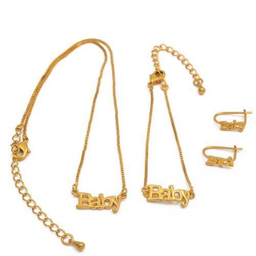 Bijoux De Bébé 30cm Et 13cm, Collier Et Boucles D'oreilles Pour Enfants, Bijoux Couleur Or, Cadeaux D'anniversaire Pour Fille, #048311