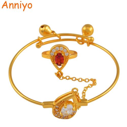 Bracelet En Zircone Cubique Pour Enfants, Bijoux Avec Cloche, Couleur Or, Cz, À La Mode, Avec Pierre, #049506