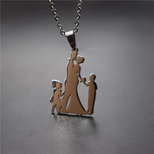 Collier De Famille En Acier Inoxydable Pour Amoureux, Pendentif De Couple, Collier De Parents Mains Avec Fille Et Garçon, Bijoux De Figurines