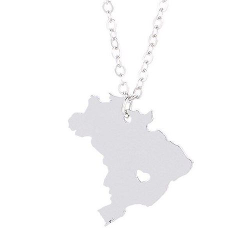 Collier Argenté En Acier Inoxydable Pour Femmes, Pendentif Carte Du Brésil, Bijou Commémoratif