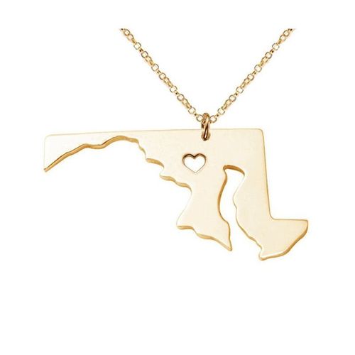 Collier Doré Et Argenté En Acier Inoxydable, Pendentif Avec La Carte Du Maryland, Bijou Commémoratif