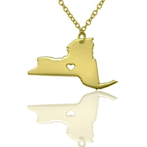 Collier Pendentif Carte De New York, Couleur Or Argent, En Acier Inoxydable, Bijoux Commémoratifs Carte De New York