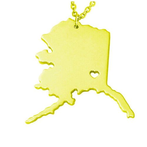 Collier Doré Et Argenté En Acier Inoxydable, Pendentif Carte De L'alask, Bijou Commémoratif
