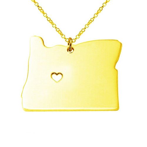 Collier Doré Et Argenté En Acier Inoxydable, Pendentif Carte De L'oregon, Bijou Commémoratif
