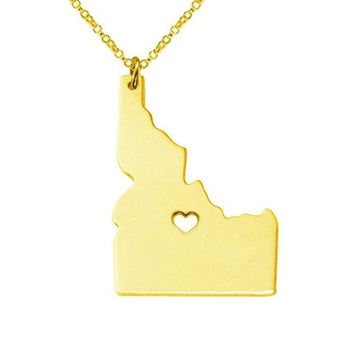 Collier Idaho Doré Et Argenté, Pendentif Carte, En Acier Inoxydable, Bijoux Commémoratifs