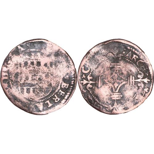 France - Monnaie Féodale - 1570-1596 - Evêché De Cambrai - Rare Double Denier - Louis De Berlaimont - H270