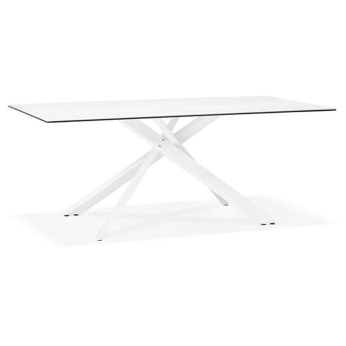 Table À Diner 'markina' En Céramique Blanche Avec Pied Central En X Blanc - 180x90 Cm