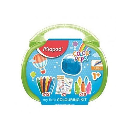 Ma Premiere Malette De Coloriage Jumbo Maxi : 10 Feutres Lavables + 12 Crayons Cire + 1 Poster Geant - Loisirs Creatif Bebe, Enfant - Des 1 An