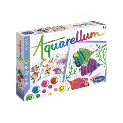 Coffret Aquarellum Junior Aquarium 4 Cartes Poissons - Peinture Aquarelle Facile Et Creative - Nouveaux Dessins - Jeu Made In France
