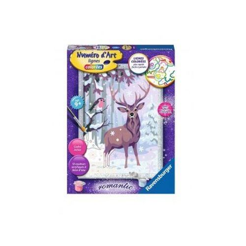 Set Creatif Numero D Art Scintillant : Cerf Romantique En Foret Enneigee - Peinture 13 Couleurs - Format Tableau 18x24cm